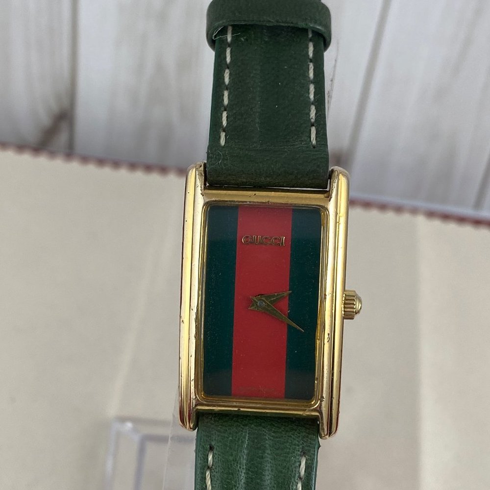 Vintage Gucci 18K 10 Micron Gold Plated 2600L Red Green Face Gold Sword Hands GG